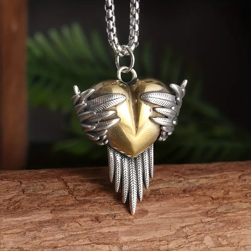 Angel wing heart necklace-Couple jewelry gift