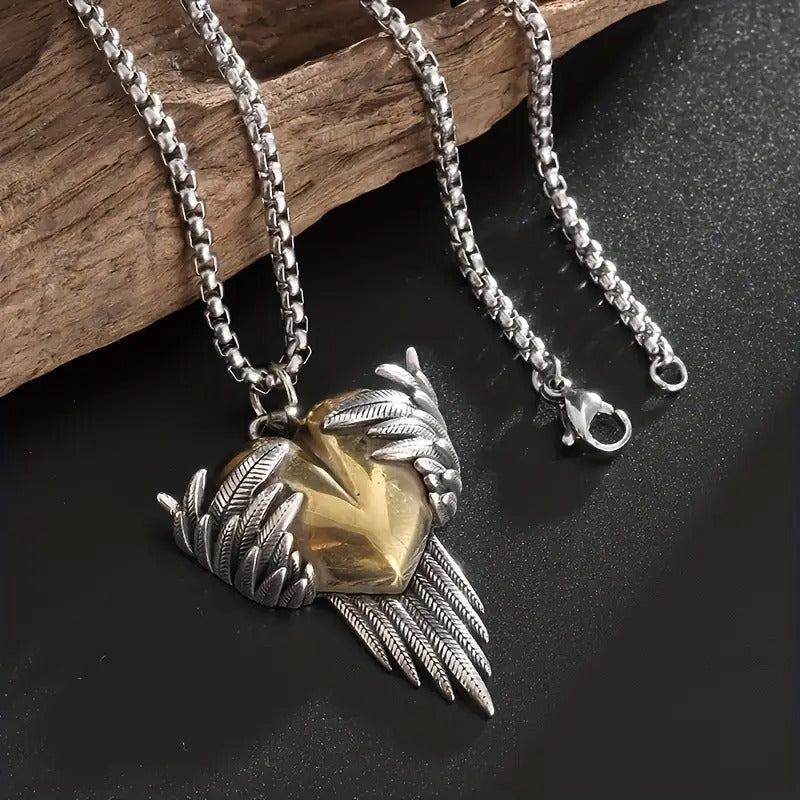 Angel wing heart necklace-Couple jewelry gift