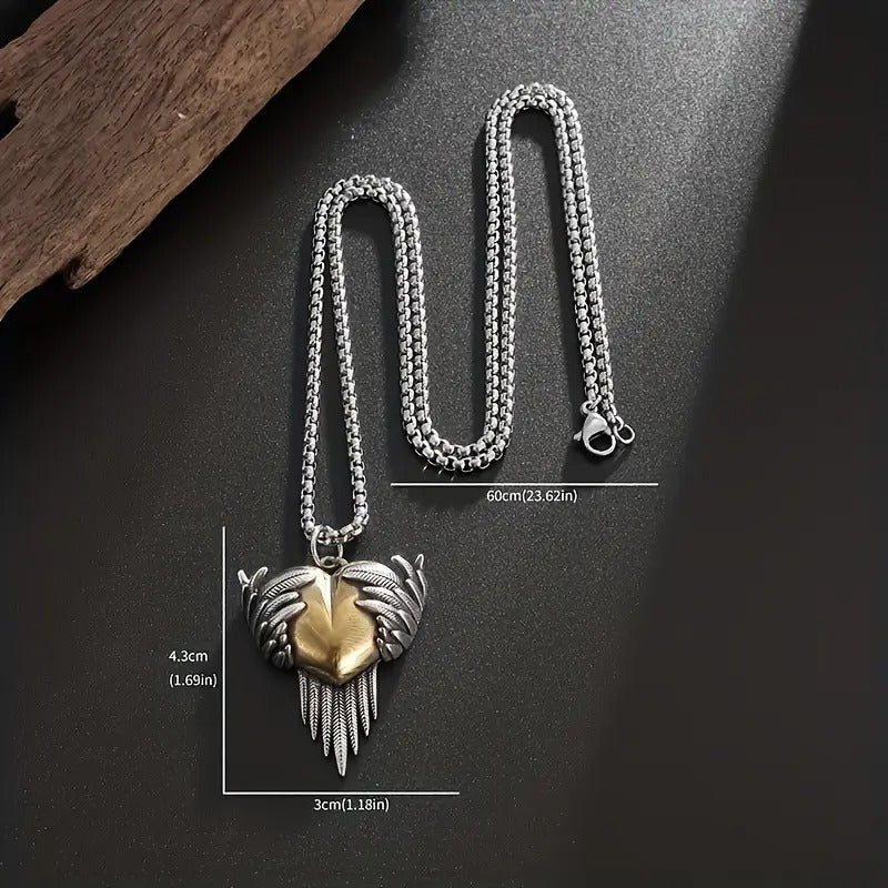 Angel wing heart necklace-Couple jewelry gift